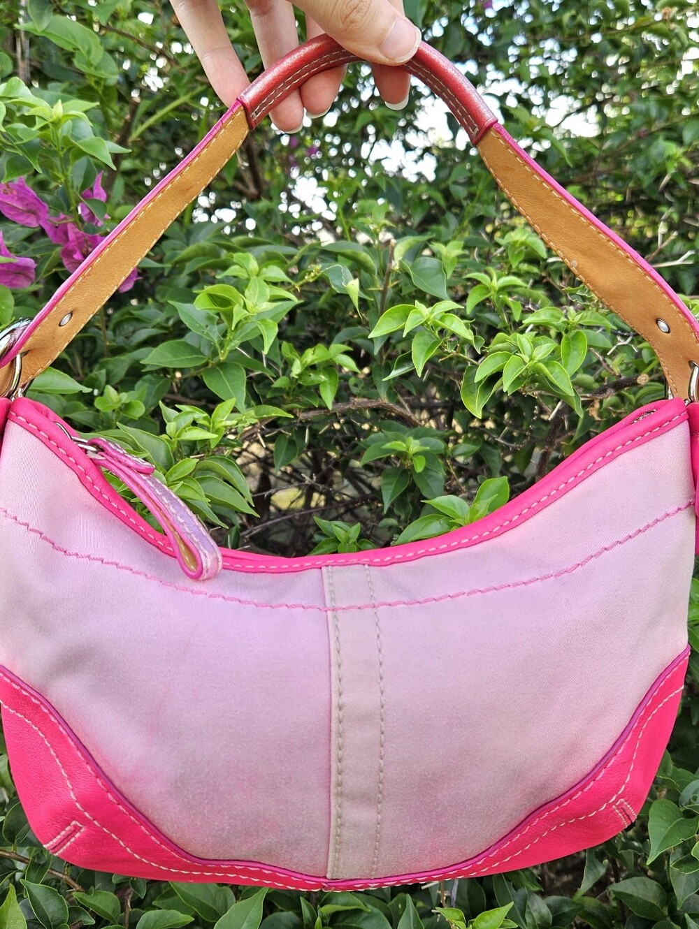 Vintage Coach Soho Hobo 1877 Barbie Pink Metallic Signature Shoulder Bag Y2K